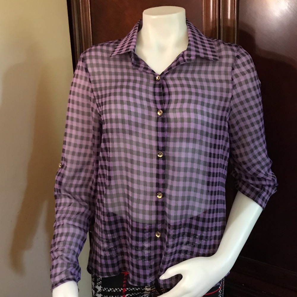🆕 La Scala USA Black/Purple Checkered Top-Large